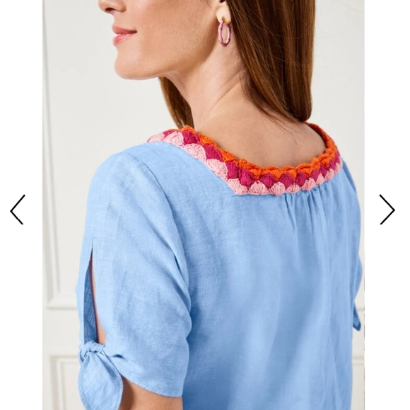 NWOT Talbots Linen Cotton Blend Crochet Trim Blue Chambray Like Size XLPetite - Picture 3 of 11